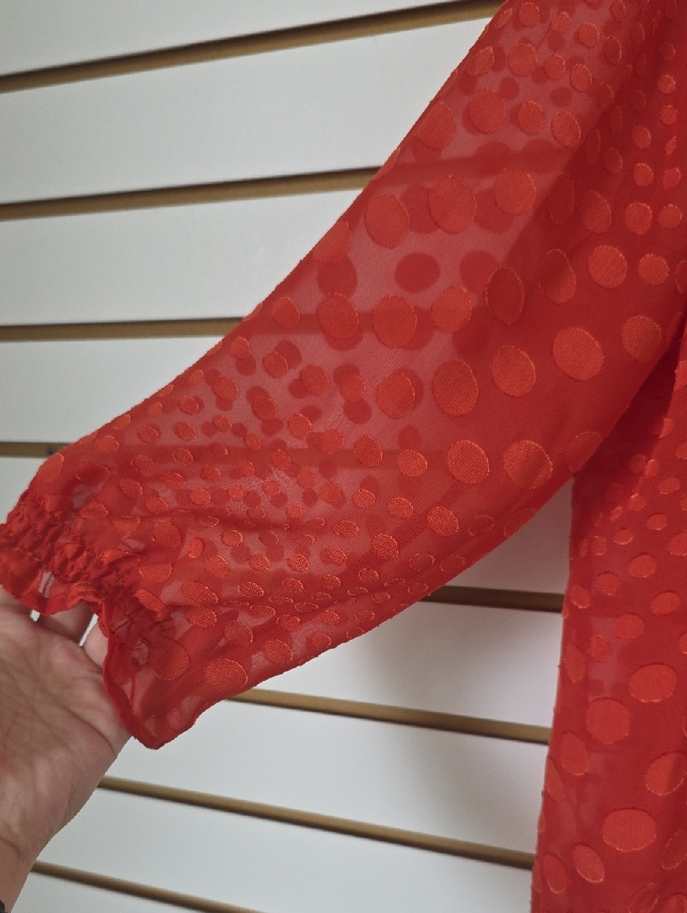 Emma James Red Polka Dot Sheer Blouse - Picture 2 of 4